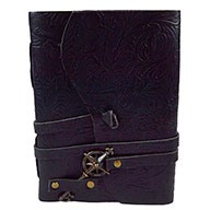 5" x 7" Black Embossed leather w/ key & cord