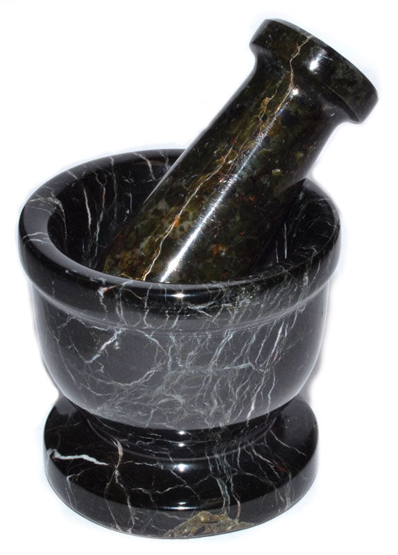 Small 2 1/2" Black Zebra mortar and pestle set