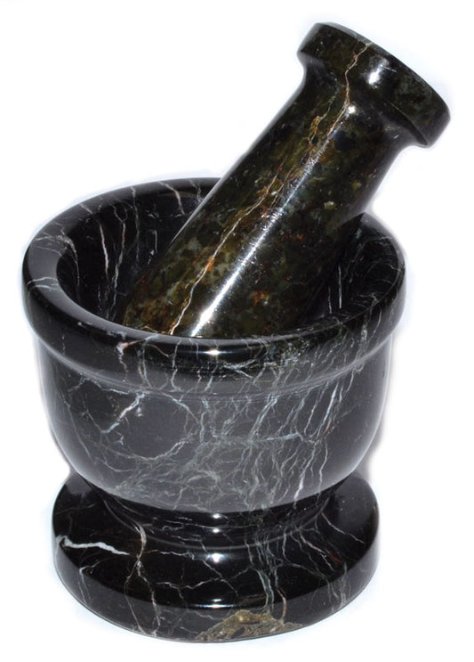 Small 2 1/2" Black Zebra mortar and pestle set