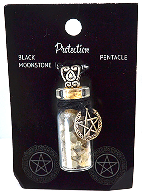Black Moonstone Chips in Bottle with Pentagram necklace