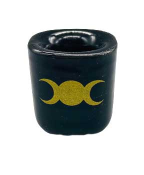 Triple Moon Black ceramic chime candle holder