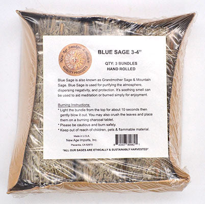 (set of 3) Blue Sage smudge stick 4"